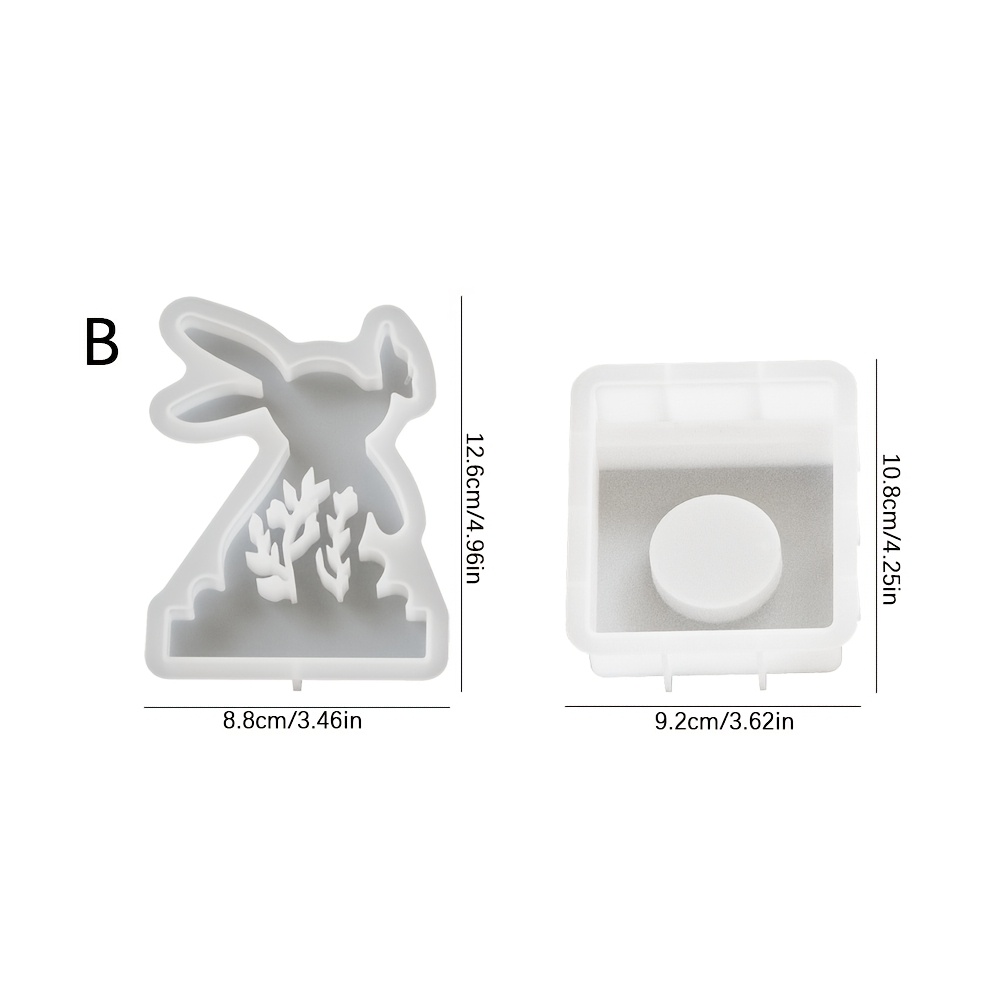 Resin Silicone Mold, 2pcs/set - Rabbit Insert Mold And Square Single-hole Base Mold, Creative Rabbit Candlestick Plaster Mould, Decor/gift Ornament Epoxy Resin Mold, Handicraft Making Casting Molds