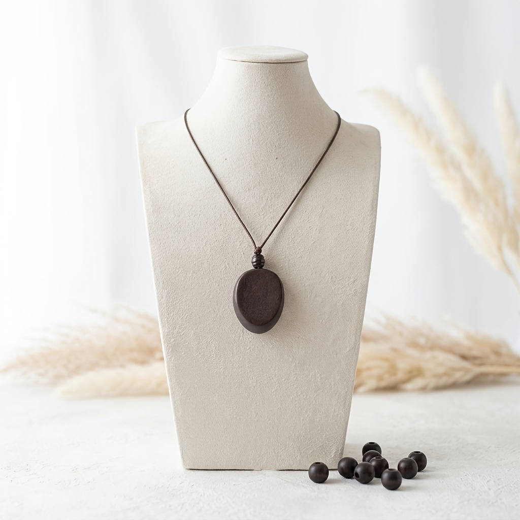 Retro Minimalist Dark Brown Cylindrical Wooden Pendant Necklace