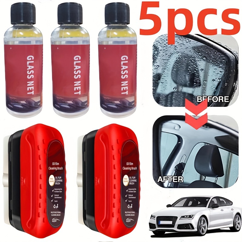 

5pcs Car Windshield Wiper, Portable Cleaning Kit, Prevents Fogging, Suitable For Cars, Motorcycle Helmets, And Mirrors - 300 Ml / 10.15 Oz