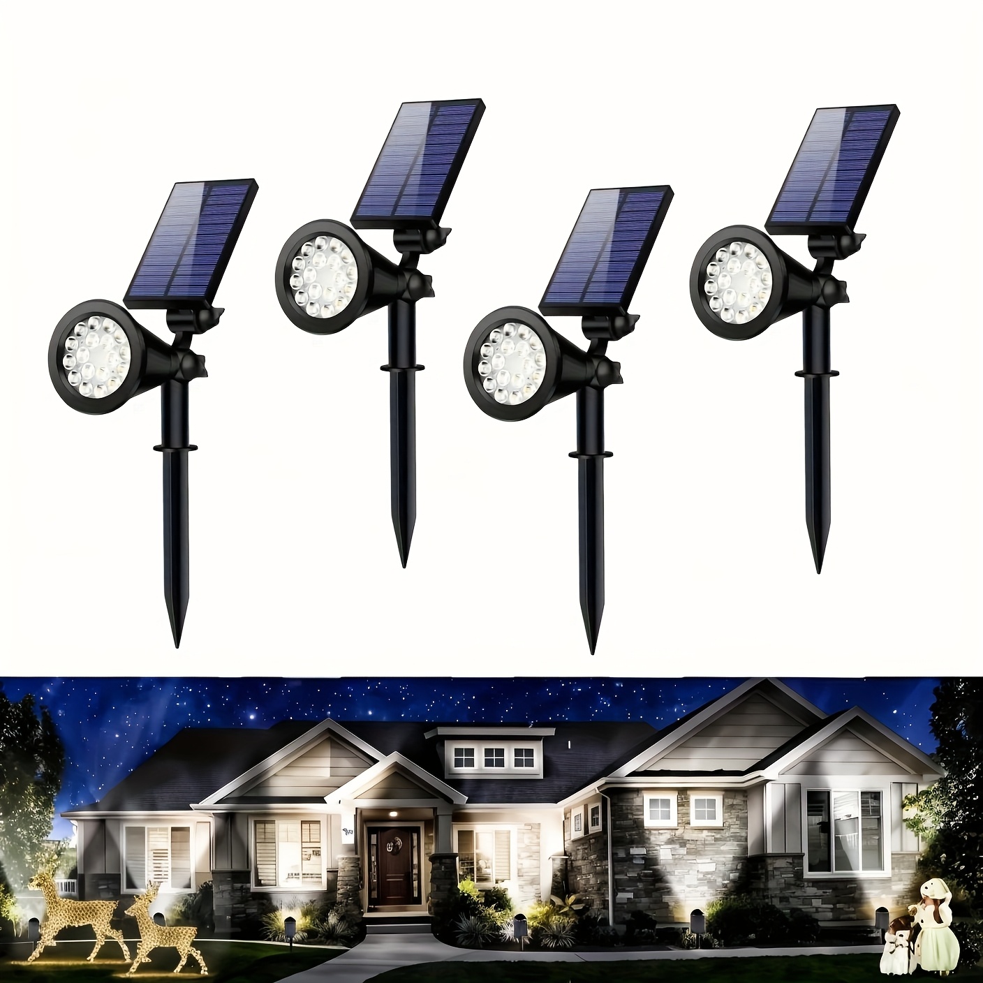 TEMU 1/2/4 Sets Of Solar Landscape Lights, Outdoor Led Spotlights, 18 Led Three-level Dimming And Ip44, Intelligent Light Control Automatic Night