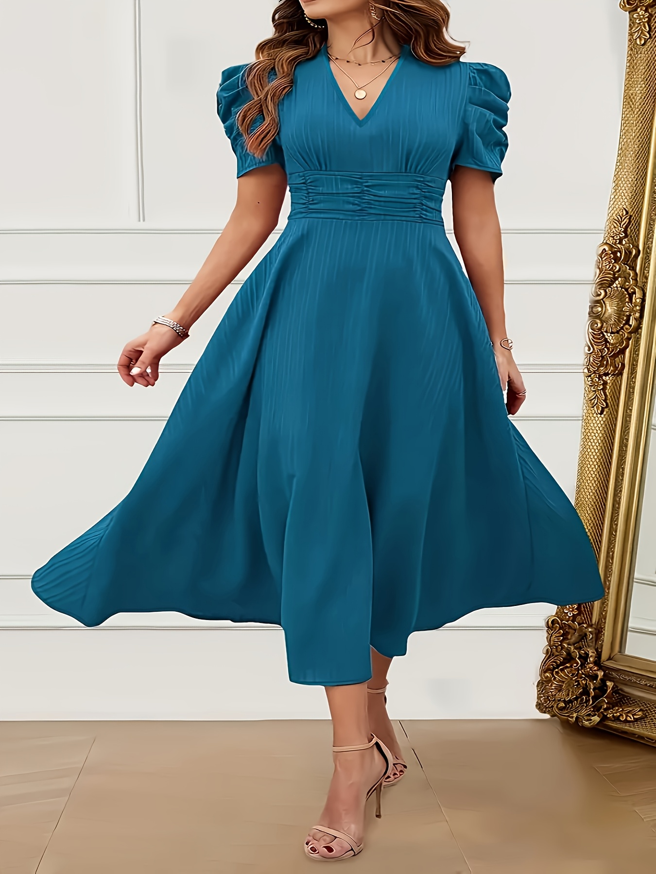 Fall Fit And Flare Dresses Womens Plus Size Elegant V Neck Fit