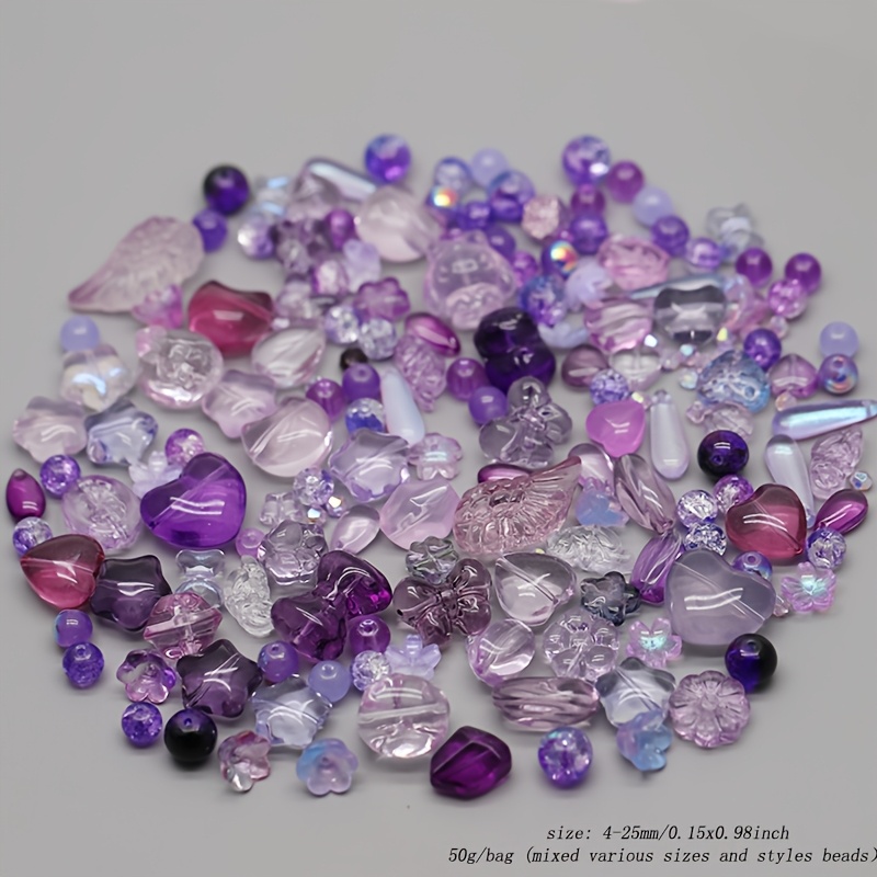 TEMU Weight 50g/bag 4-25mm Random Style Mixed Round Heart Leaf Glass Beads For Jewelry Making Diy Mixed Various Sizes And Styles Beads