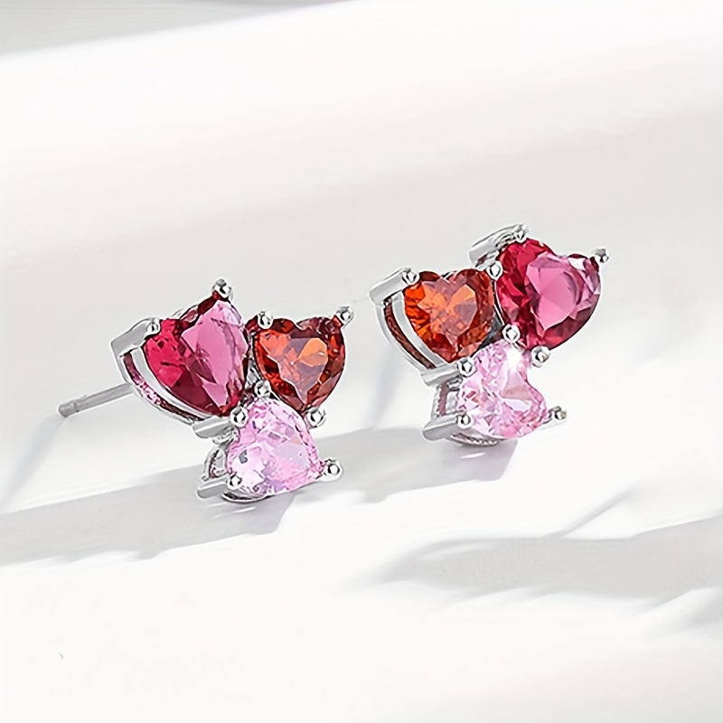 Image of A Pair Of Sweet And Fresh Synthetic Synthetic Zirconia Heart-design Stud Earrings, Perfect For Daily Wear Or Parties. An Ideal Gift For Valentine's Day & Celebrations