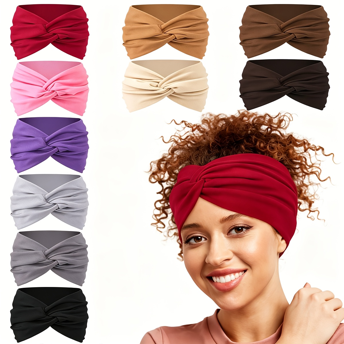 5pcs Women's Extra-Wide Crisscross Headbands, Solid Color Set
