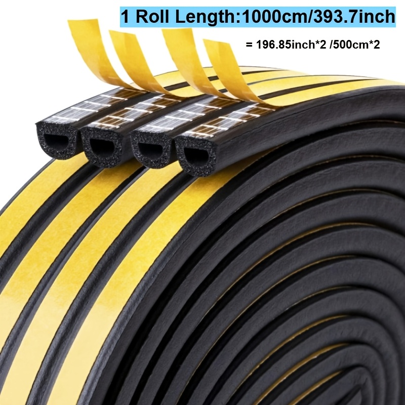 TEMU 1 Roll 118.11/196.8/393.3inch Weatherproof Door Window Seal Strip, Self-adhesive Rubber Insulation For Collision Avoidance, Self-adhesive D Type