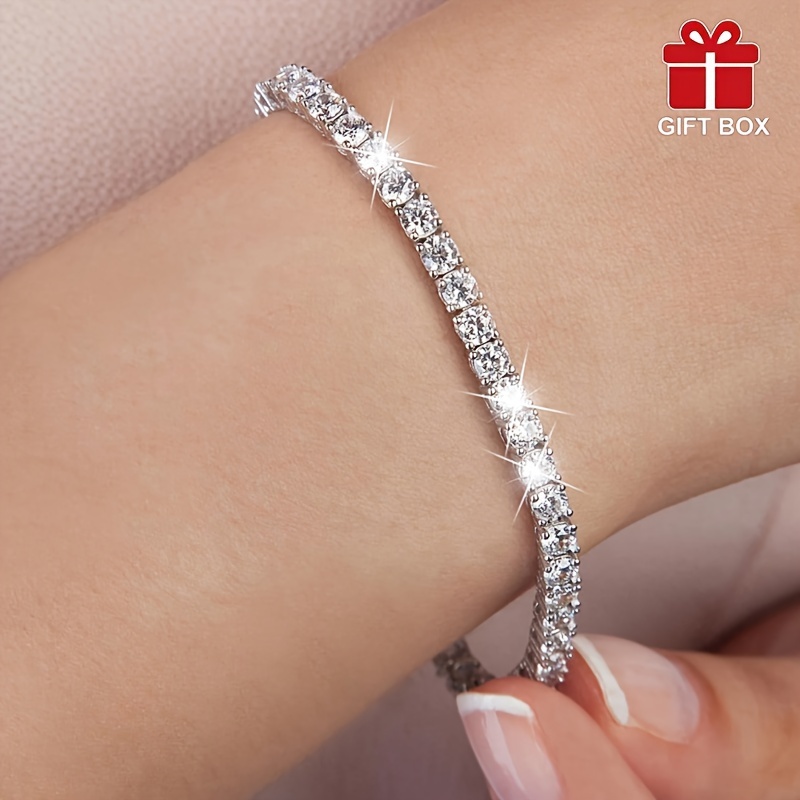 

Elegant Plated Cubic Zirconia Tennis Bracelet For Women, Classic Gold Bracelet With Box, Perfect Mother's Day Gift – Simple And Sophisticated Style