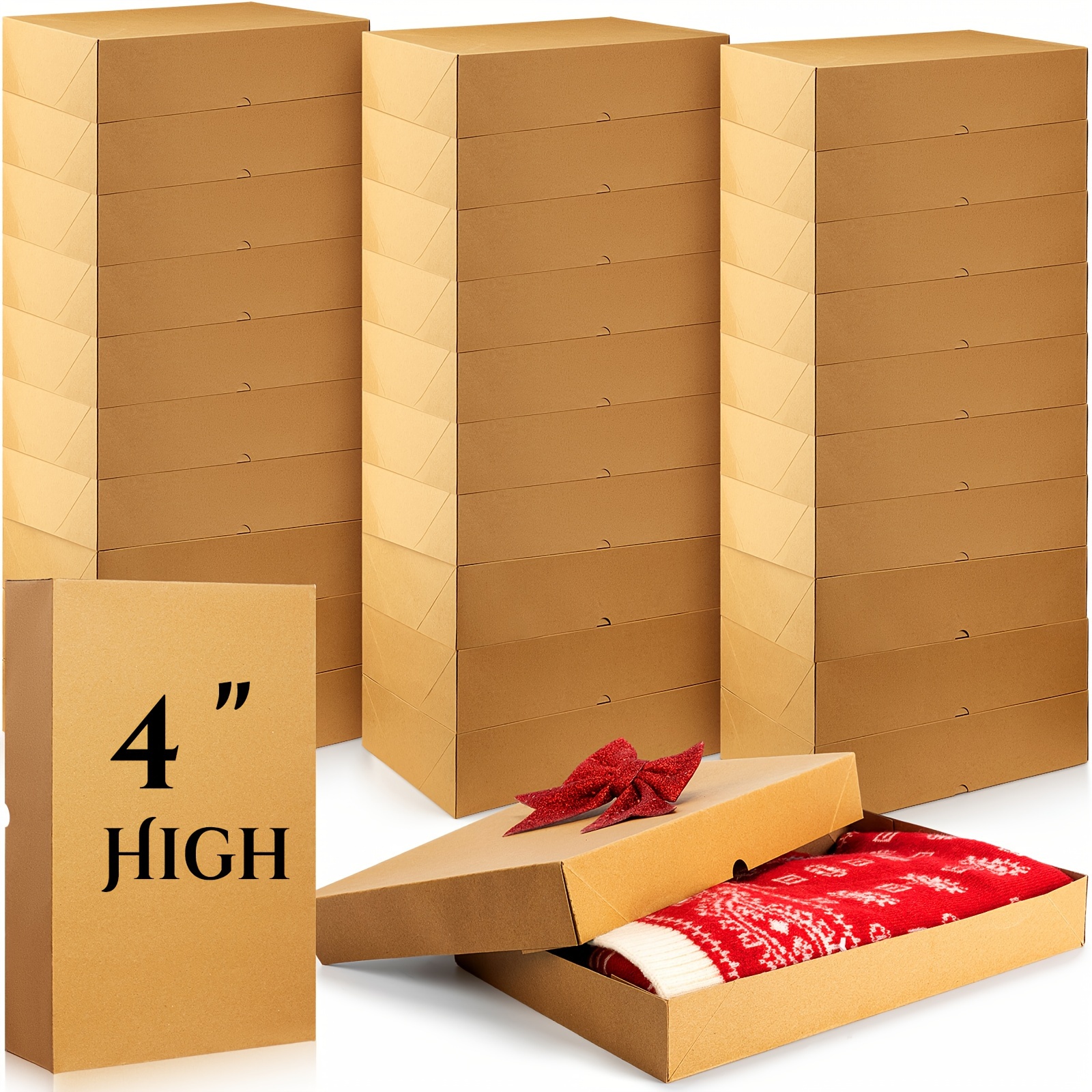 

48pcs Large Gift Boxes Bulk For Clothes Deep Shirt Box With Lid For Robe Presents Wrapping Christmas Holiday Birthday (natural Color, 17 X 11x 4 Inch)