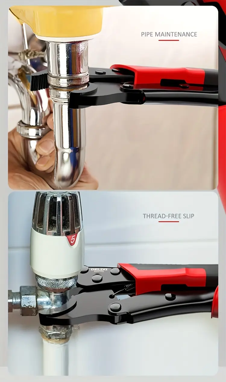 electric multifunctional locking pliers heavy duty industrial hand tool with red black handle adjustable jaws for secure clamping use on water pipes  s       pliers   tool design locking sheet metal pliers Product details 4