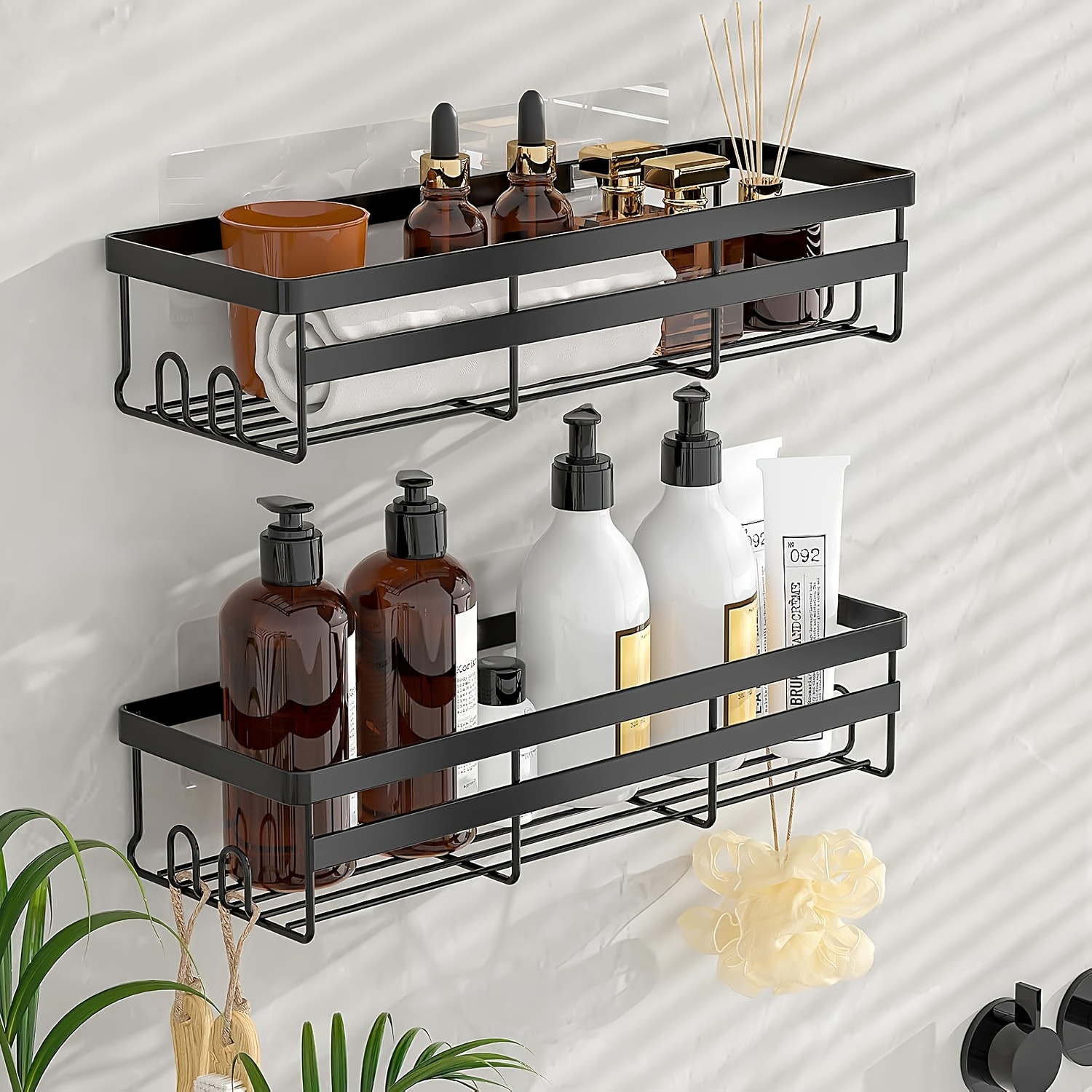 Image of Shower Caddy, 2-pack Shower Organizer Rack For Inside Shower, Self-adhesive Shower Shelf Large Capacity Rustproof Stainless Steel Bathroom Wall Storage Shower Basket, Shelves