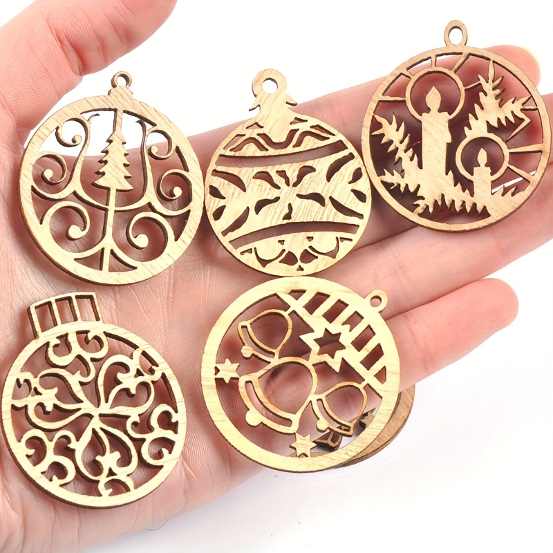 

10pcs Set Of Natural Wooden Pendants For Diy Crafts & Scrapbooking - Christmas, Halloween, Easter, Thanksgiving Decorations