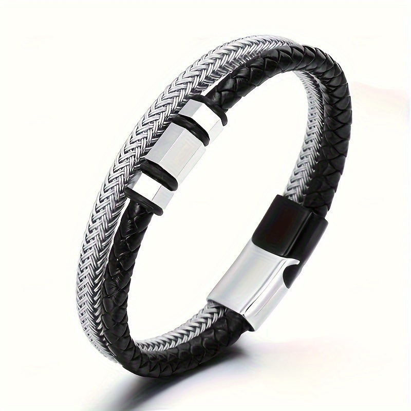 

Stylish Men's Magnetic Leather Bracelet - Retro Multilayer Design, Fashion Accessory