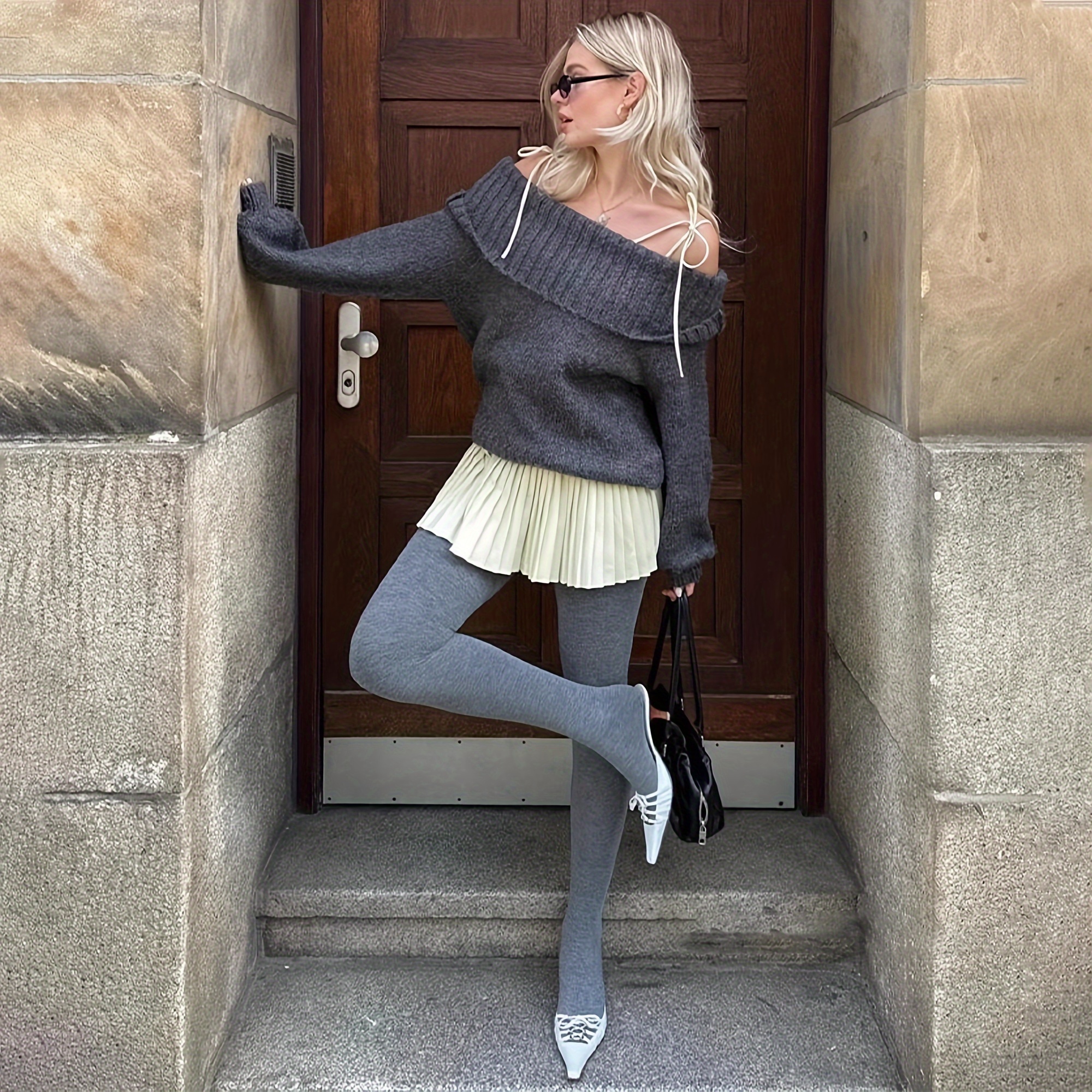 Women'S Fashion Tights, Pair, Micro Warm Pantyhose *-Grey And Dark Grey,  125G Thickened, High-Density Knit, Breathable, Stretchy, Machine Washable, 