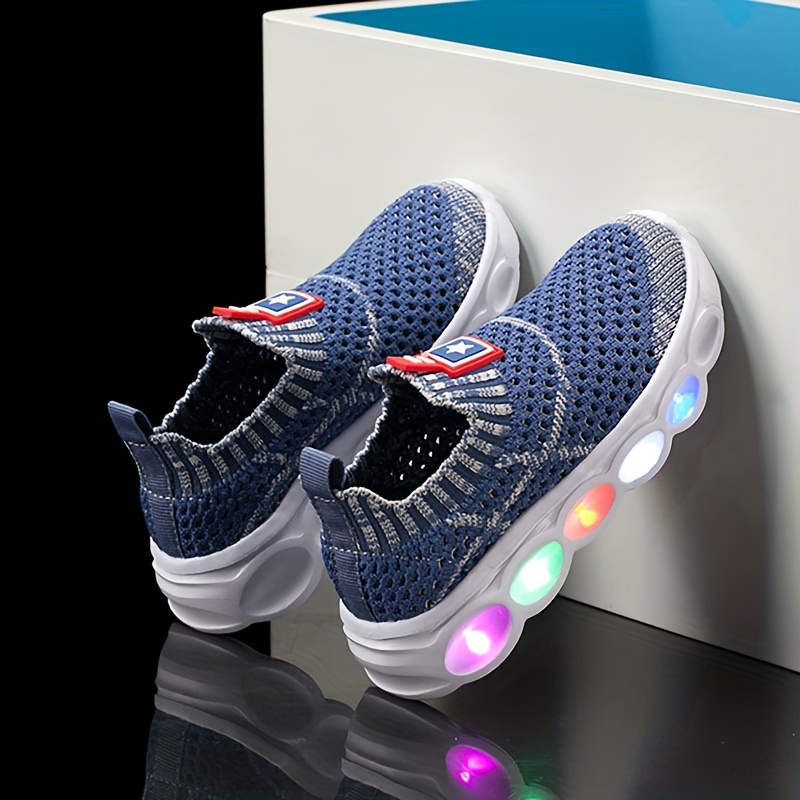 Boy's Woven Knit Slip On LED Light Up Sock Shoes