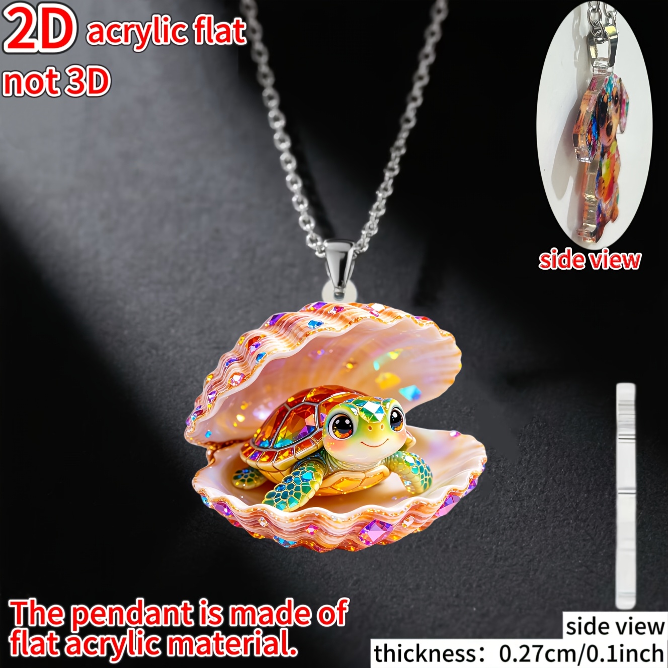 Turtle in a Seashell Acrylic Pendant Necklace, Women's Gift