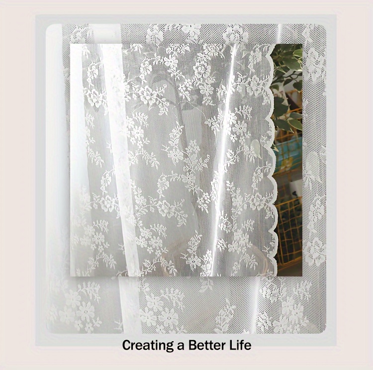 1pc white lace sheer curtain with   uv protection rod pocket window treatment for living room bedroom decor details 1