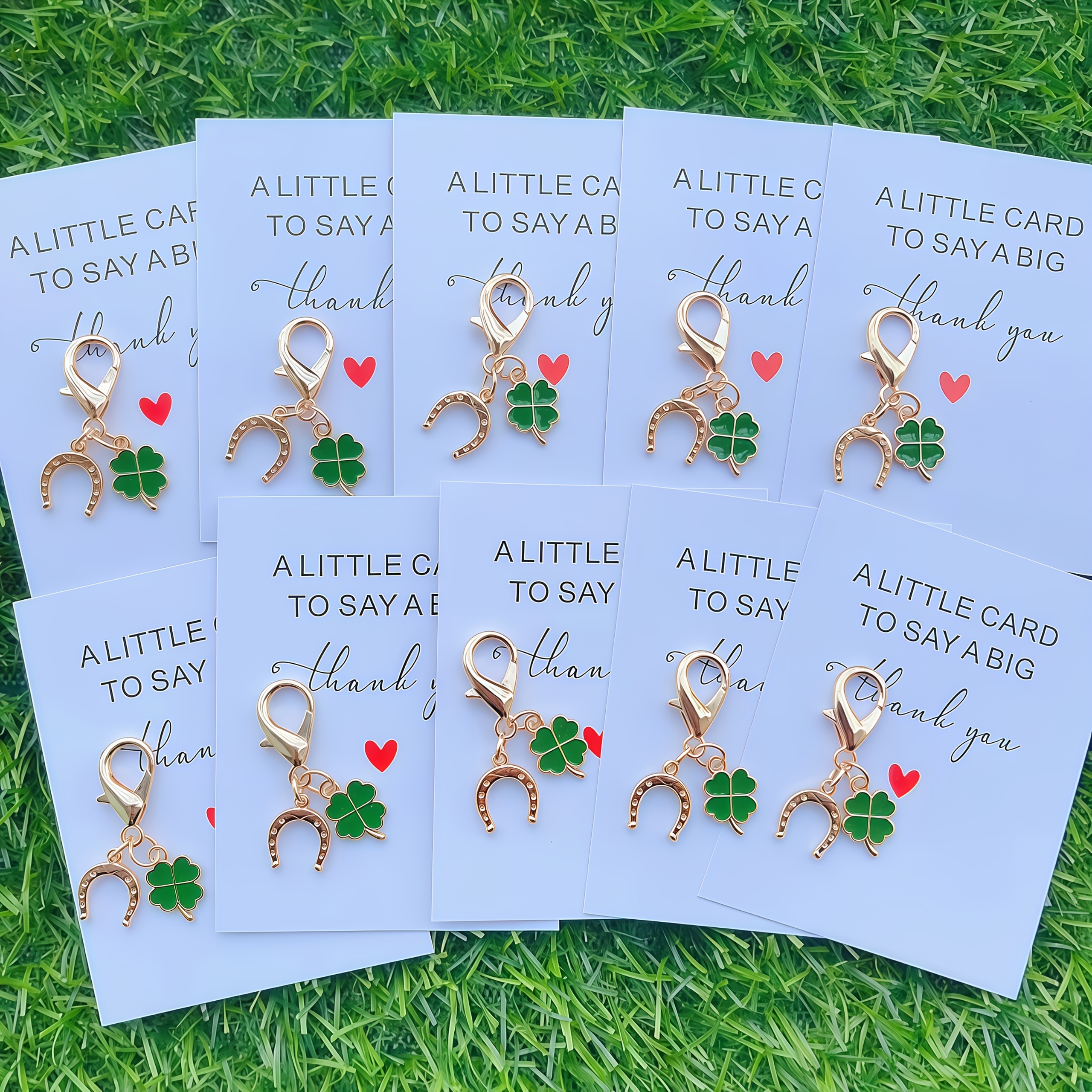 TEMU Gift For Her/him 20pcs 10-set German Clover & Horseshoe Keychain Set, Includes 10 Keychains + 10 Cards With Thank You Cards, Irish Accessories,