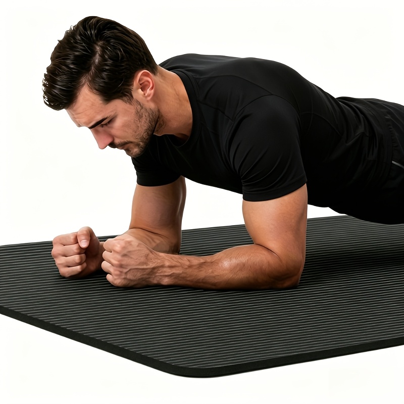 Extra Large Men'S Non-Slip Fitness Mat, Thickened Yoga Exercise Mat, Solid Color, Durable Fitness Mat, Black, Dark Green