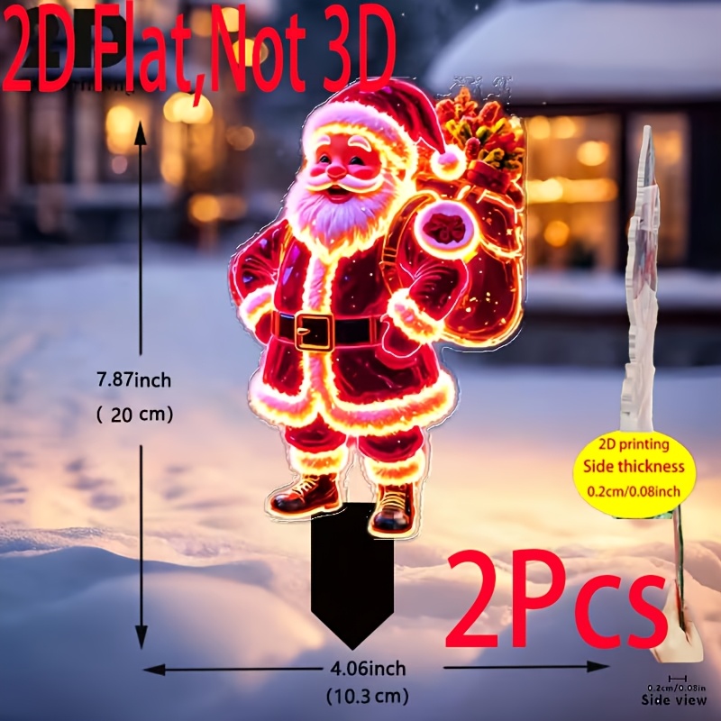 TEMU 2d Flat, 2pcs Self-lit Garden Stakes - Twinkling Lights With Santa Hats, No Electricity Needed Outdoor/ Holiday Decorations Suitable For Garden,