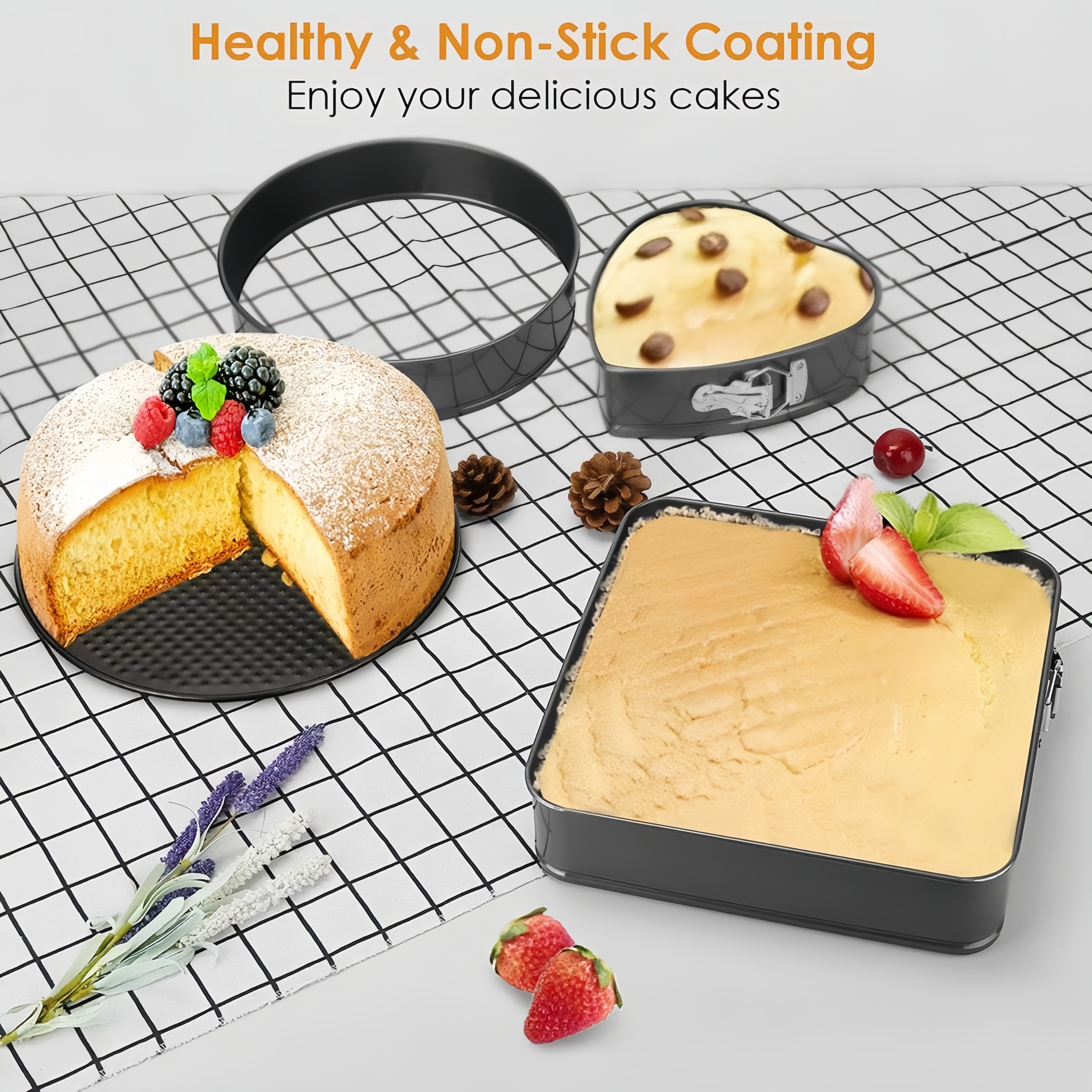 3pcs non stick baking pans set carbon steel cake pans with removable bottoms for cheesecake bread manual round heart shaped leakproof bakeware for mothers day professional home baking 9 10 11 inches details 1