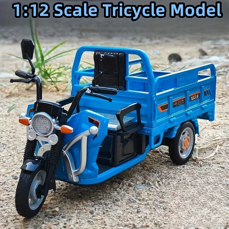 1 12 scale diecast tricycle   model metal construction with sound light features collectible toy vehicle with storage seat lifting rear bed   3 6 Product details 0