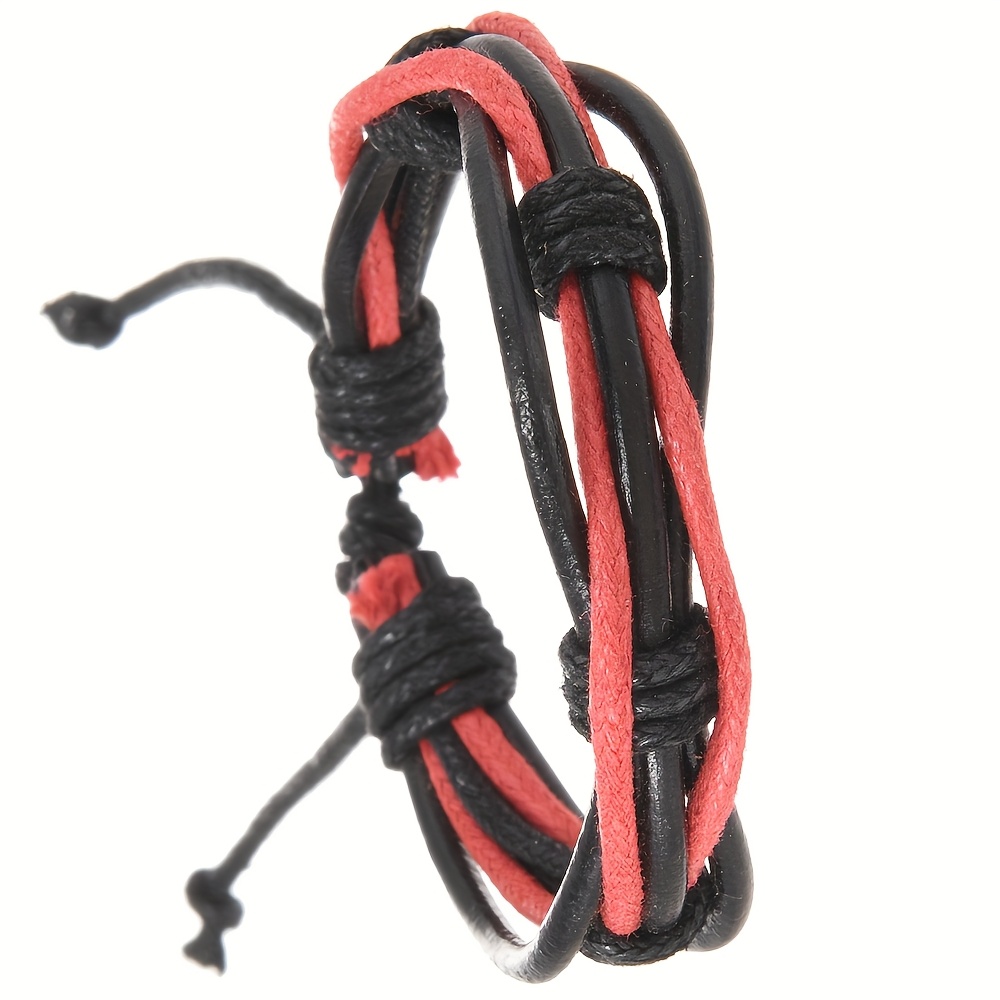 Boho Handwoven Leather Bracelet Adjustable Unisex Colorful Casual Wear Accessory