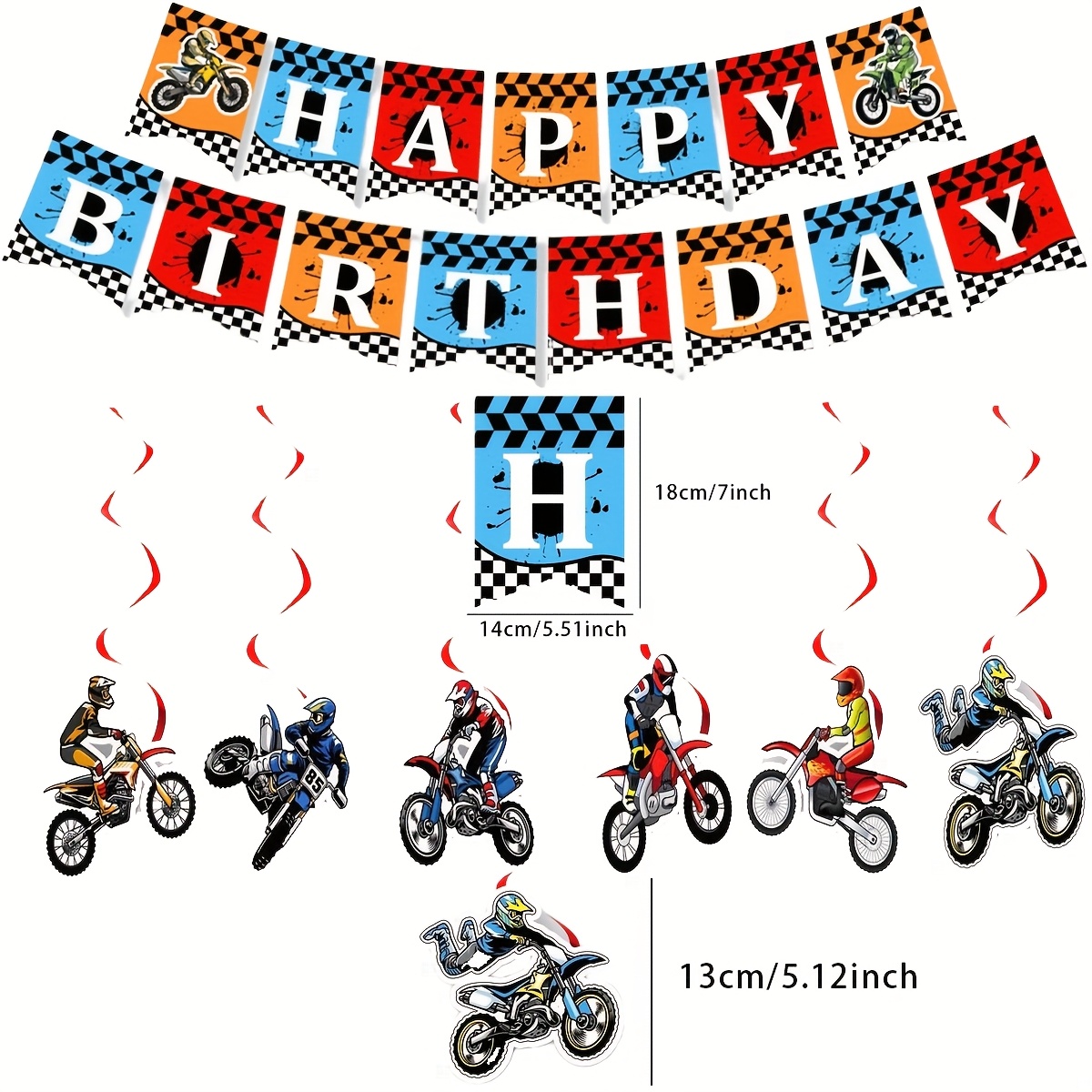 Image of Birthday Banner For Motorcycles, Featuring A Wreath With A Swirl Off-road Motorcycle Logo, Perfect For Racing-themed Party Decorations