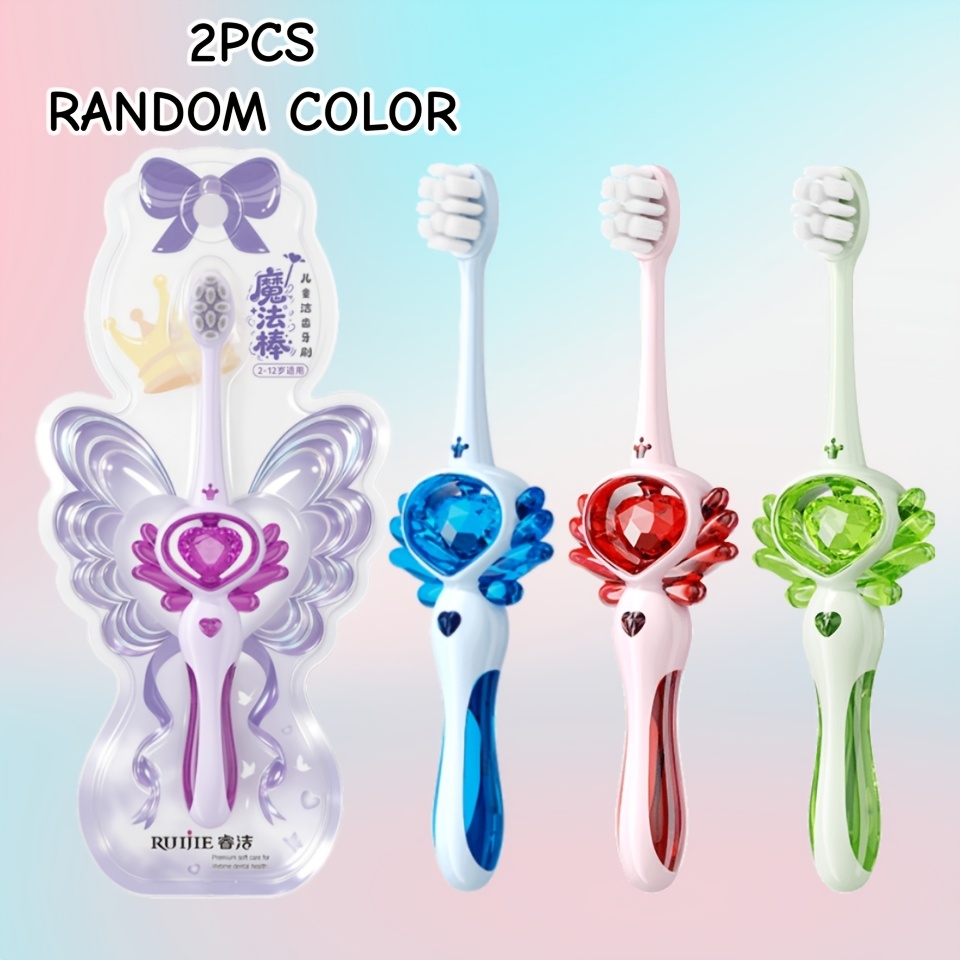 Image of 2pcs Random Color Toothbrush Sparkling Ultra Soft Bristles Gum Care Chlidren's Tooth Brush For Home Use