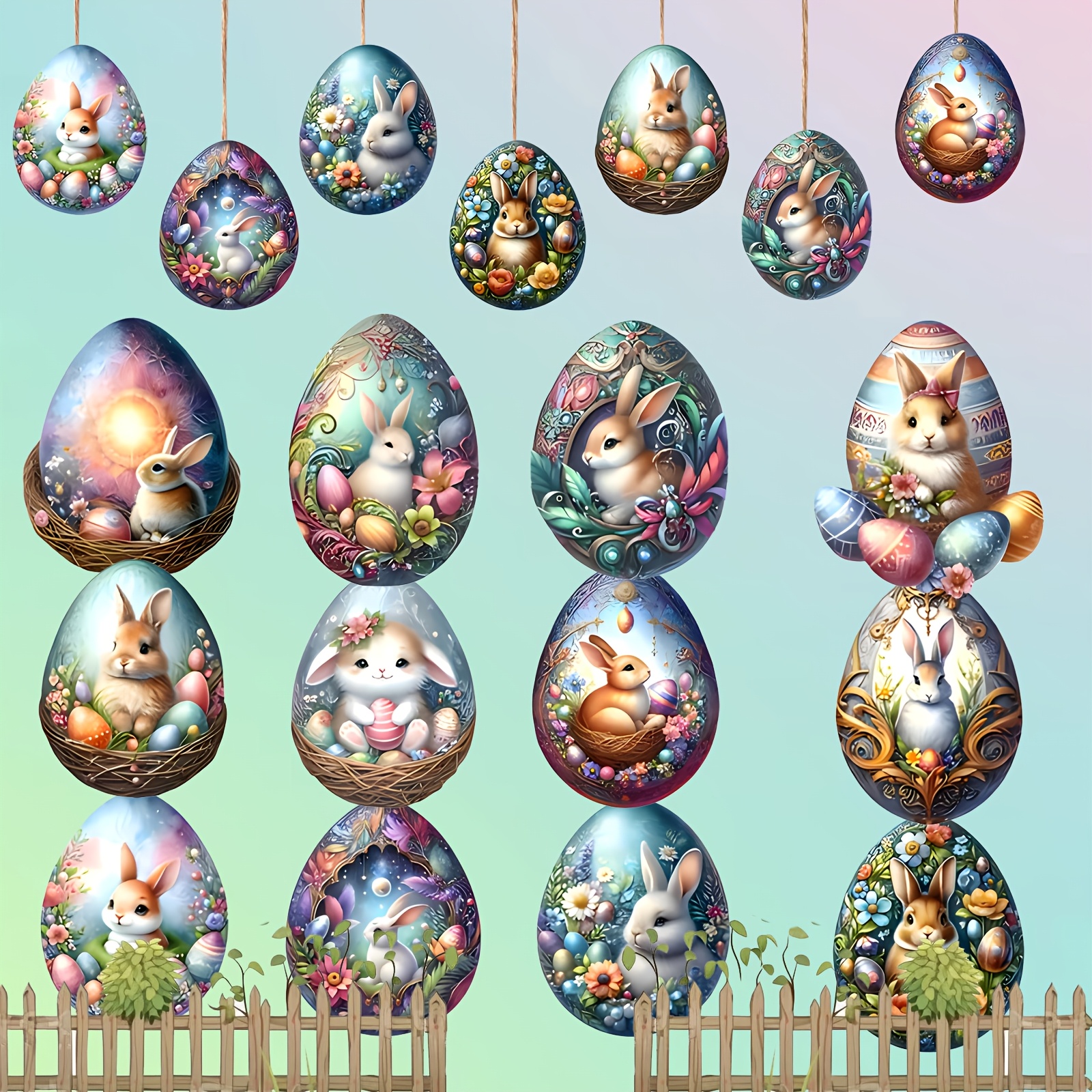 

12-pack Boho Wooden Hanging Decorations, Easter Bunny & Eggs Themed, Versatile For Easter, Christmas, New Year, Spring , Ideal For Living Room, Kitchen, Garden, Wind , No Electricity Needed