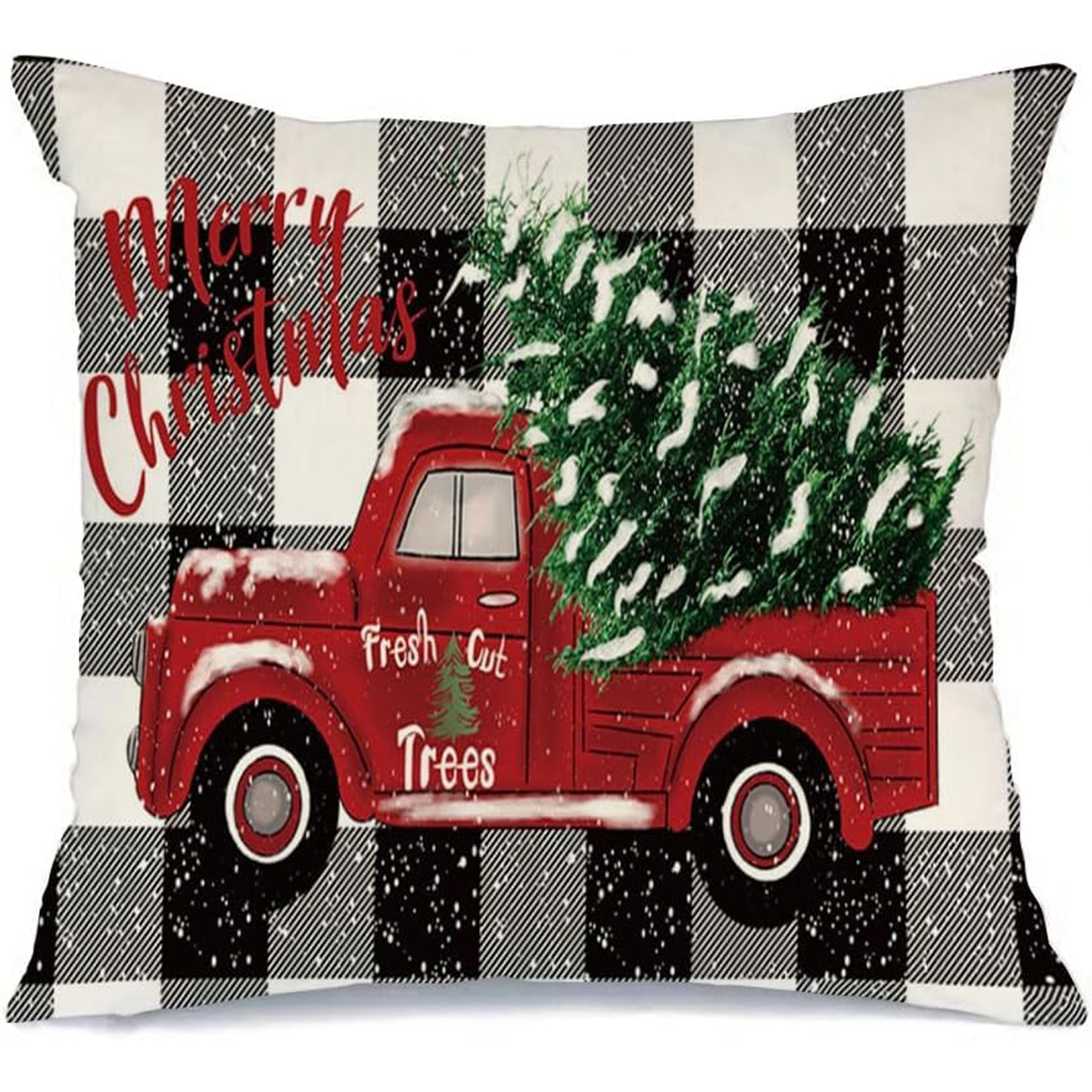 TEMU 1pc Of Linen Christmas Pillow Cover Featuring A Black And Design With A Ornament, Perfect For Winter Decor. This Farmhouse-style Holiday Cushion