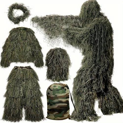 5pcs camo 3d ghillie suit kit camouflage clothing woodland forest outfit