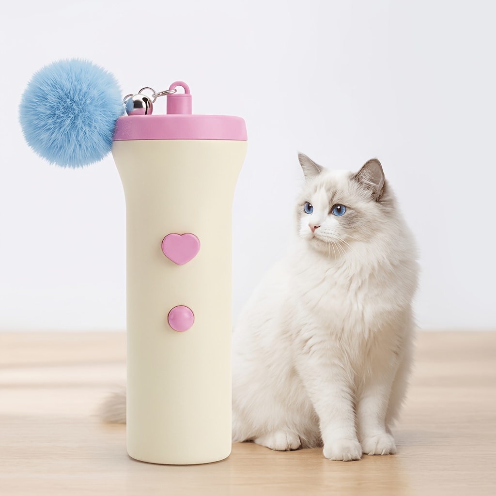 TEMU Portable Electric Cat Teaser Wand With Automatic Retractable Spring, Plush Replaceable, Non-slip Curved Handle For Comfortable Long-term Use,