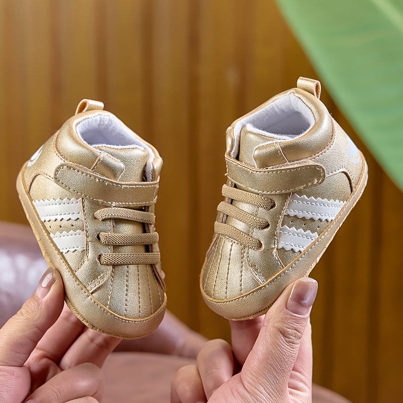 Infant Toddler Mid-Top Sneakers - Unisex Baby Sports and Casual Shoes with Adjustable Strap Closure, PU Upper, Soft Fabric Sole for Comfort, Anti-Slip for Spring/Fall - Solid Color Everyday Wear