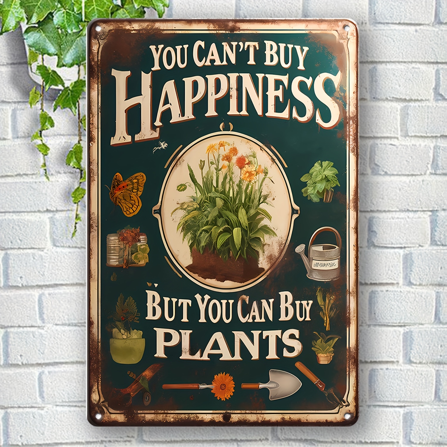 

Vintage 'you Buy , But You Can Buy Plants' Metal Sign 7.9"x11.9" - Ideal For Home, Garden, Cafe, Bar