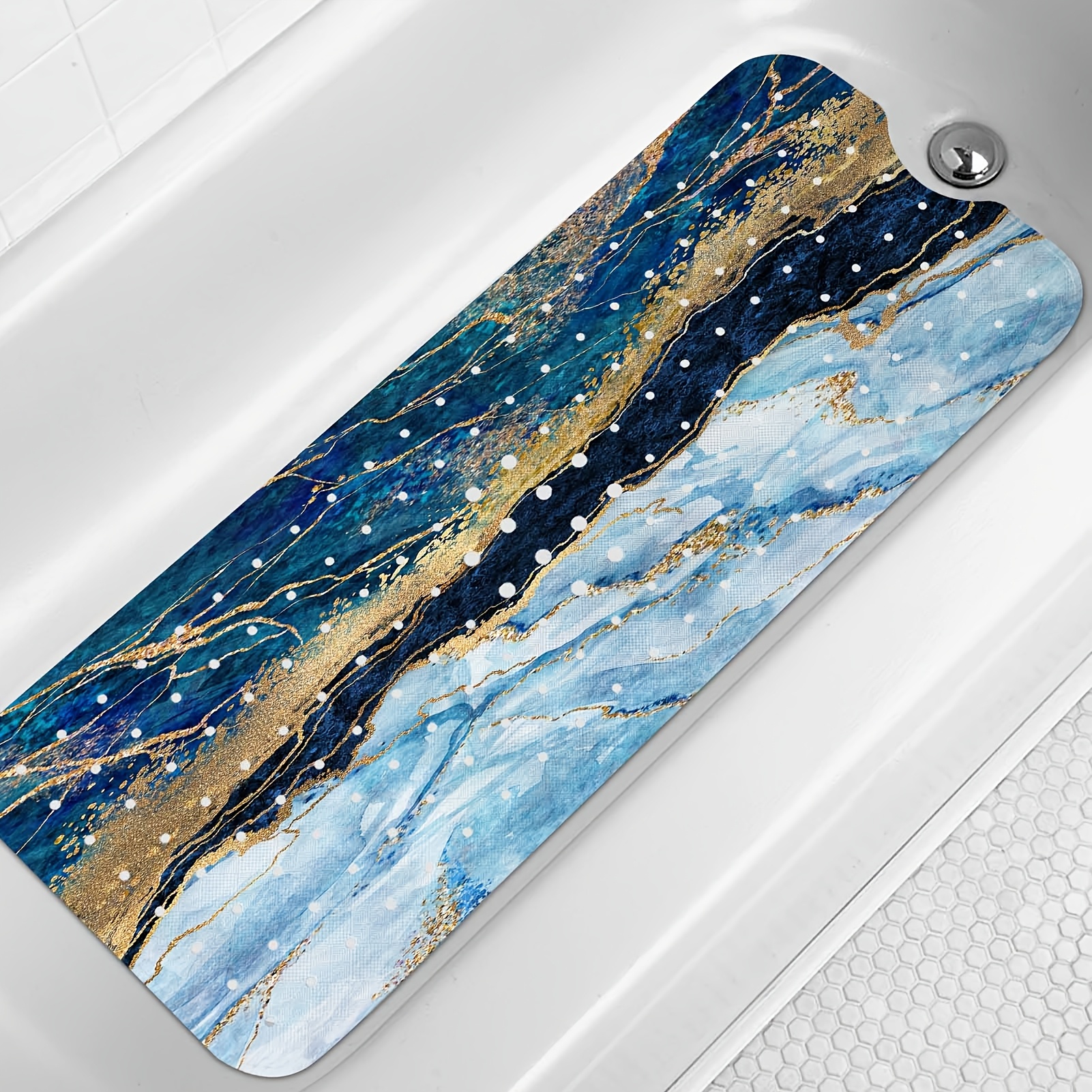 TEMU Non-slip Marble Bath Mat, Measuring 40 By 16 Inches, Designed For Bathtubs. And Shower Mat Features Drainage Holes And Suction Cups, And Is