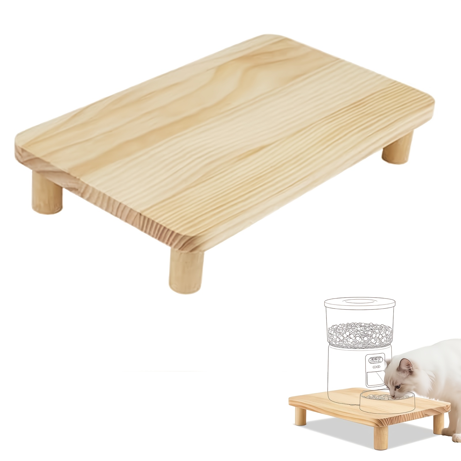 TEMU Cat Food Stand For Automatic Feeder & Traditional Bowls, Elevated Cat Food Table Station, Raises Feeder/bowl By, Premium Solid Wood