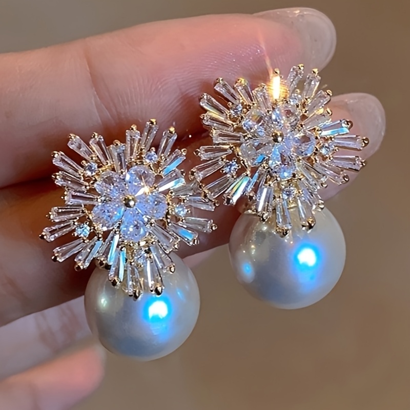 E-shop Luxuriöse exquisite Ohrringe mit Blumen-Intarsien aus synthetischem Zirkonia für Damen, Hochzeit, , hochwertiger Schmuck-Zubehör, Valentinstag,