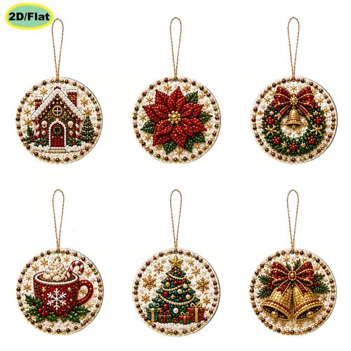 item picture 6pcs diamond painting kit 2d flat pearl diamond painting christmas wooden tag pendant dot diamond material pack 3 07 x 3 07 inches beginner friendly stress relief craft christmas tree ornament window home holiday decoration gift
