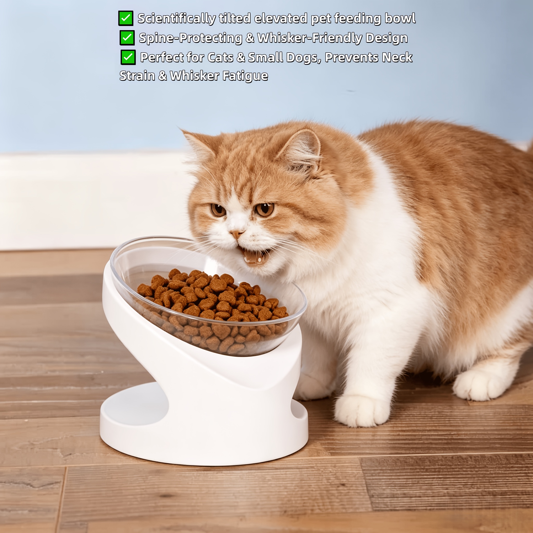 Tilted Neck-Protection Pet Bowl Set with Anti-Splash Bib