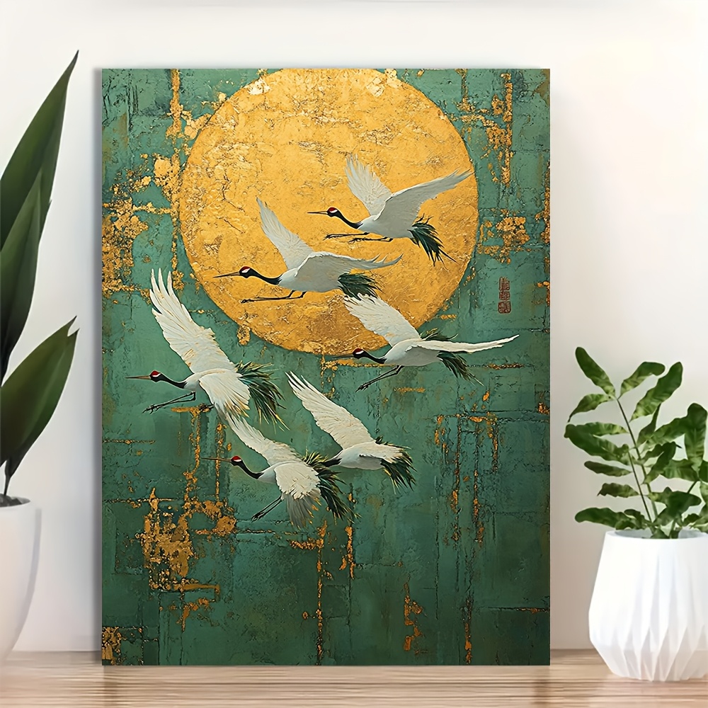 Image of 2d Flat, 1pc Japanese Modern Minimalist Flying Wall Art - Mint Green & Abstract Bird Print Suitable For Japandi Decor, Wrap-around Frame For Room, Bedroom, Office Décor - Japanese , 2d Flat