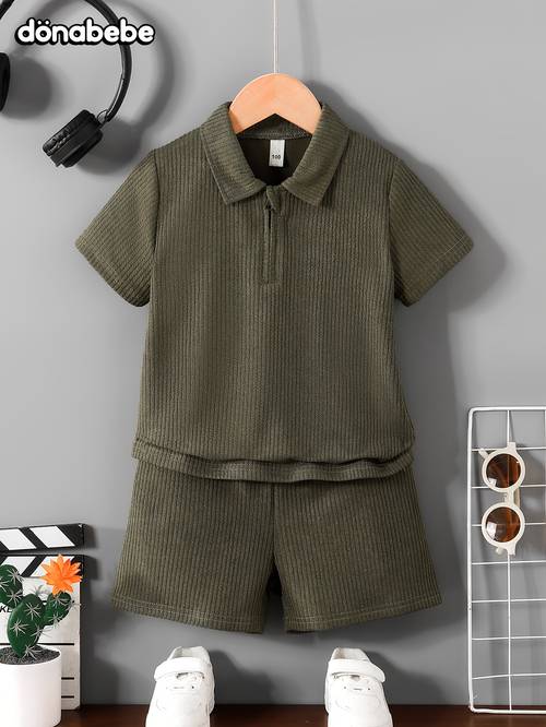 summer new outfit collared zip up shirt and short sleeve top with casual comfortable breathable shorts 2pcs set gift soft fabric outdoor versatile cool outfit for outdoor