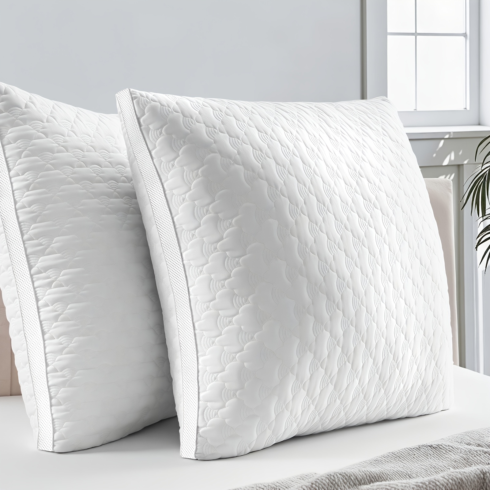 TEMU Bedstory 2pcs Quilted Polyester Pillows, 80x80cm Or 40x80cm, Fluffy & Soft Pillows, Hotel-quality Bed Pillows, Ergonomic Microfiber Pillows,