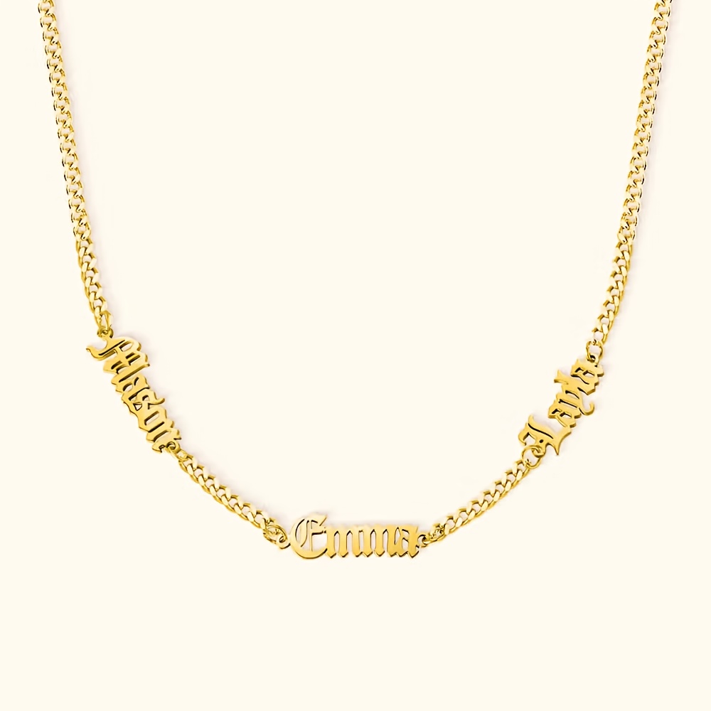 TEMU 1pc Golden/silvery Personalized Custom Multi-name Necklace, Style, Cuban Link Chain Necklace, Customizable Stainless Steel Nameplate Necklace