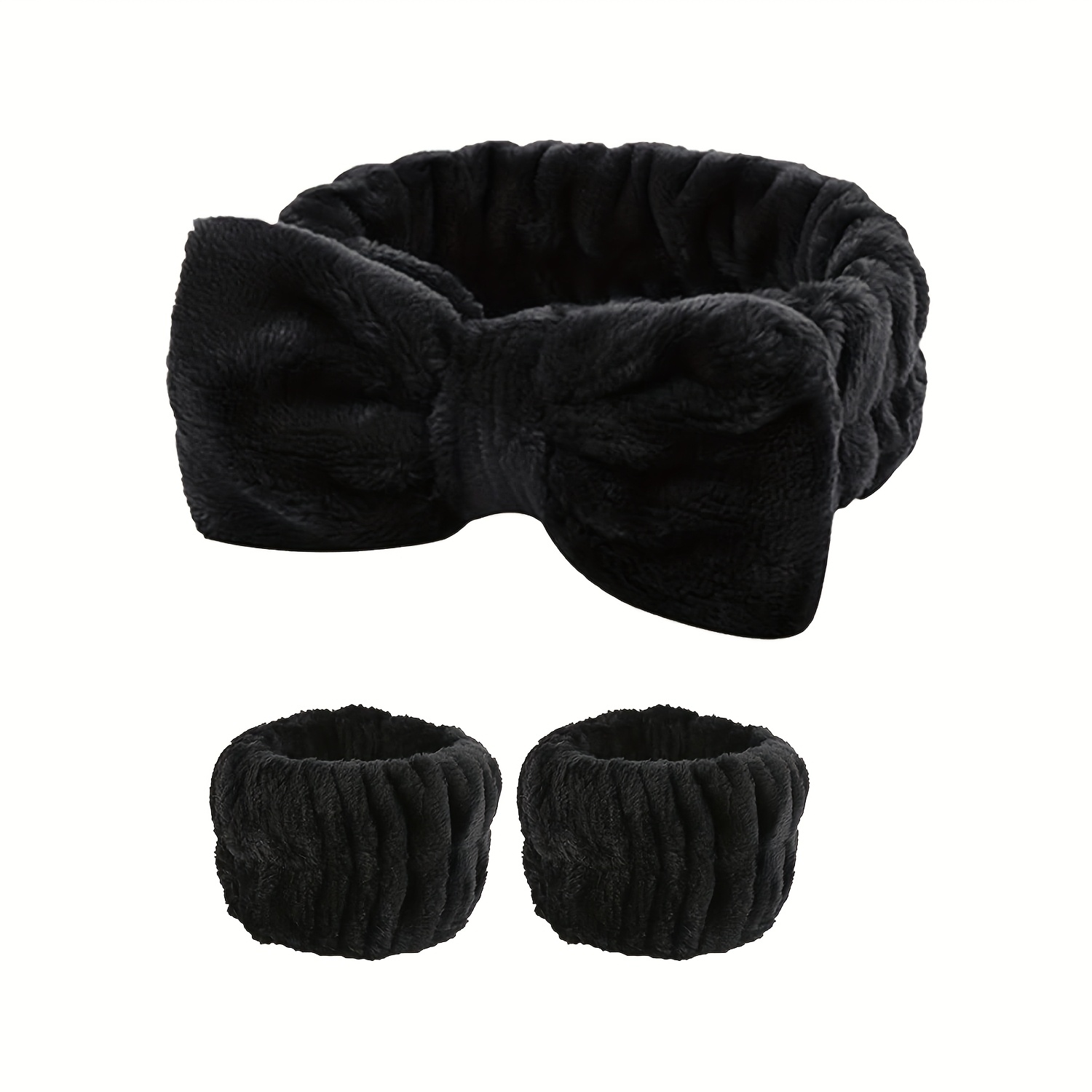 TEMU Solid Color End Headband Wristband Set Women's Wash Beauty Makeup Headband Wrist Flannel Hair Accessories Headwear Face Wash Headband Wrist Set Plush Elastic Headband Ladies Accessories Set