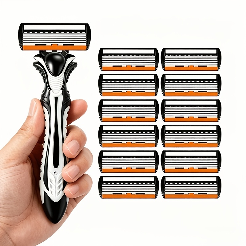 TEMU Rasoio di design qualit� con 1 + 12 testine sostituibili, rasoio a 6 , ergonomico antiscivolo, lame durevoli in acciaio inossidabile, liscia,