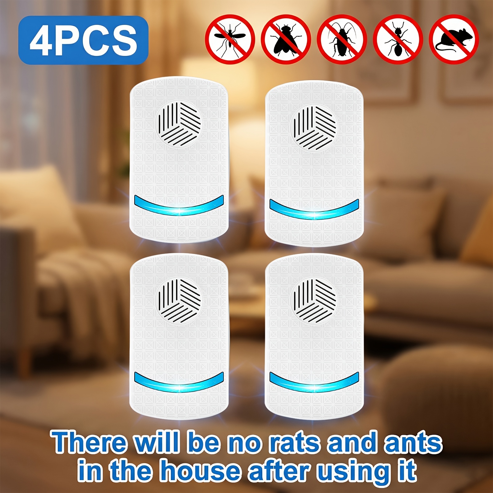 Image of Family 4pcs Set, Ultrasonic Repellent, Eu Plug, Intelligent Ultrasonic Technology, Mice, , Mosquitoes, Flies And Other Pests, Suitable For Indoor Environments Such As Bedrooms, Kitchens, Offices