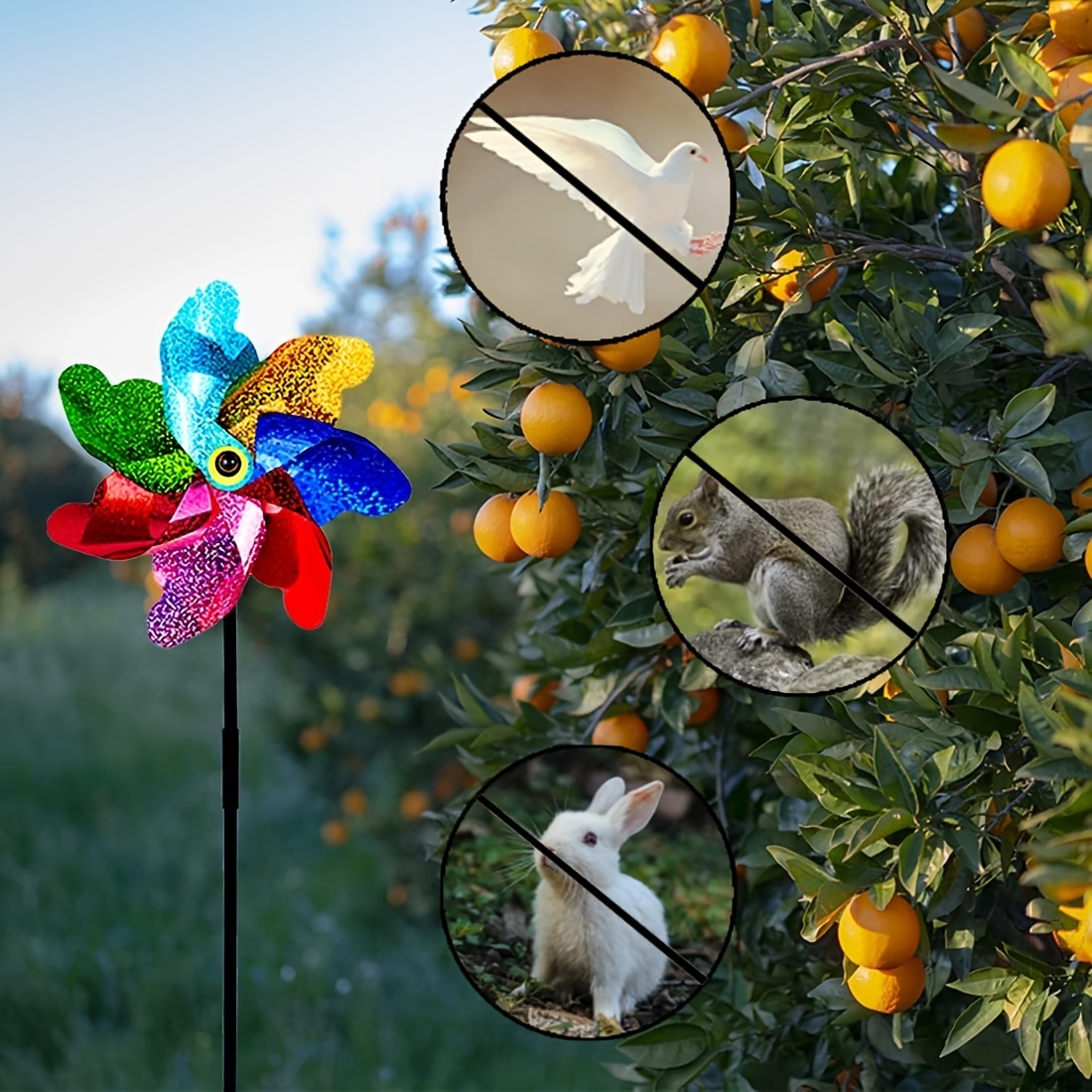 

bird-proof" 6-piece Sparkly Rainbow Pinwheels With Stakes - Reflective Wind Spinners For Garden & Yard Decor, Bird Repellent Devices To Scare Away Birds From Patio & Farm