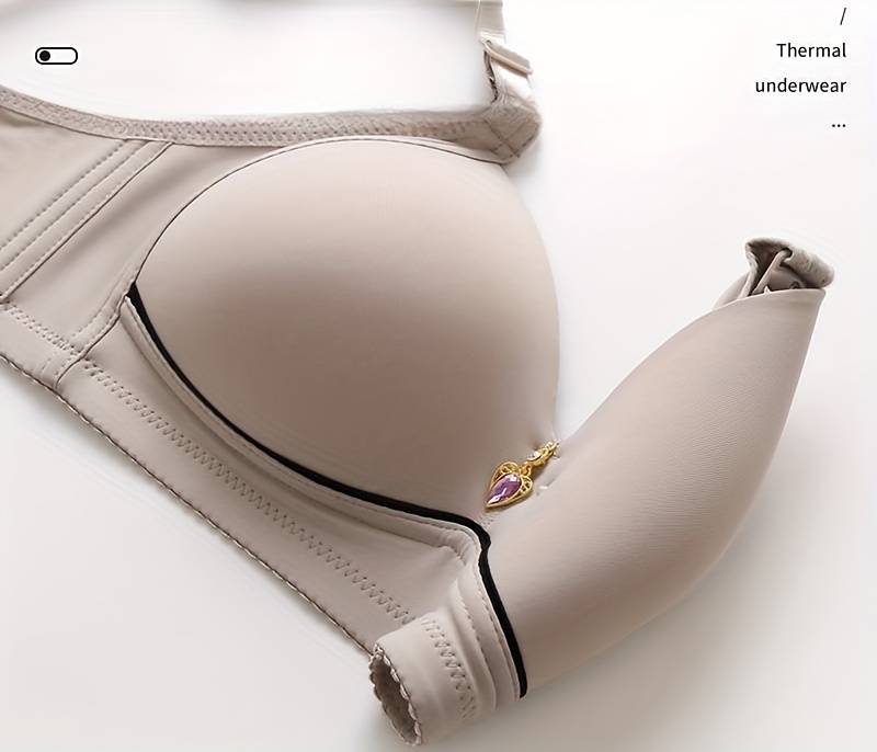 JOYNCLEON Women'S Plus Size Soft Push-Up Bra - Seamless, Non-Underwire, Elegant Purple with Golden Accents & Rhinestone Detail, Comfortable All-Season Support, Comfortable Undergarment | Elegant Bra Design | Comfortable Fit