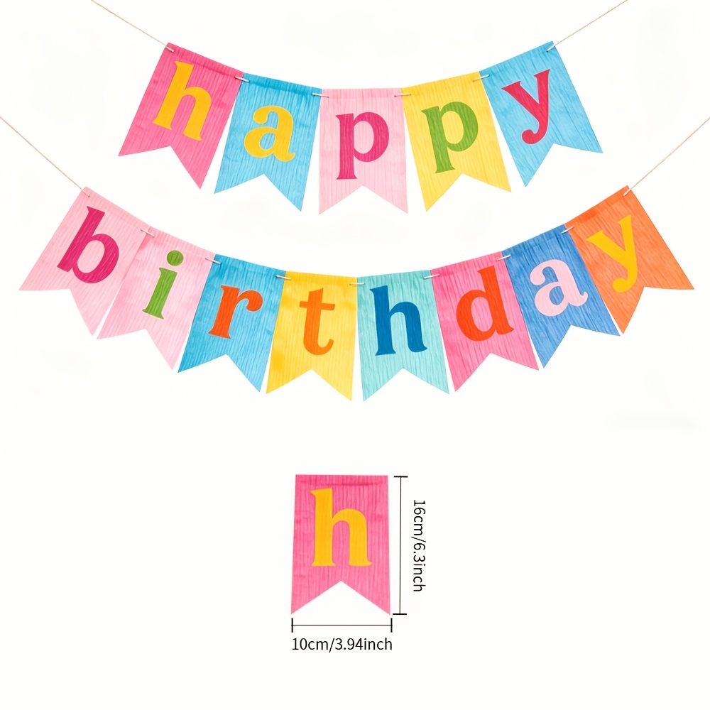 Image of 13pcs Set Of Macaron-colored Birthday Banner And Bunting, Including Letter , Indoor Outdoor Party Decoration, Birthday Party Celebration, Gathering Background Decoration