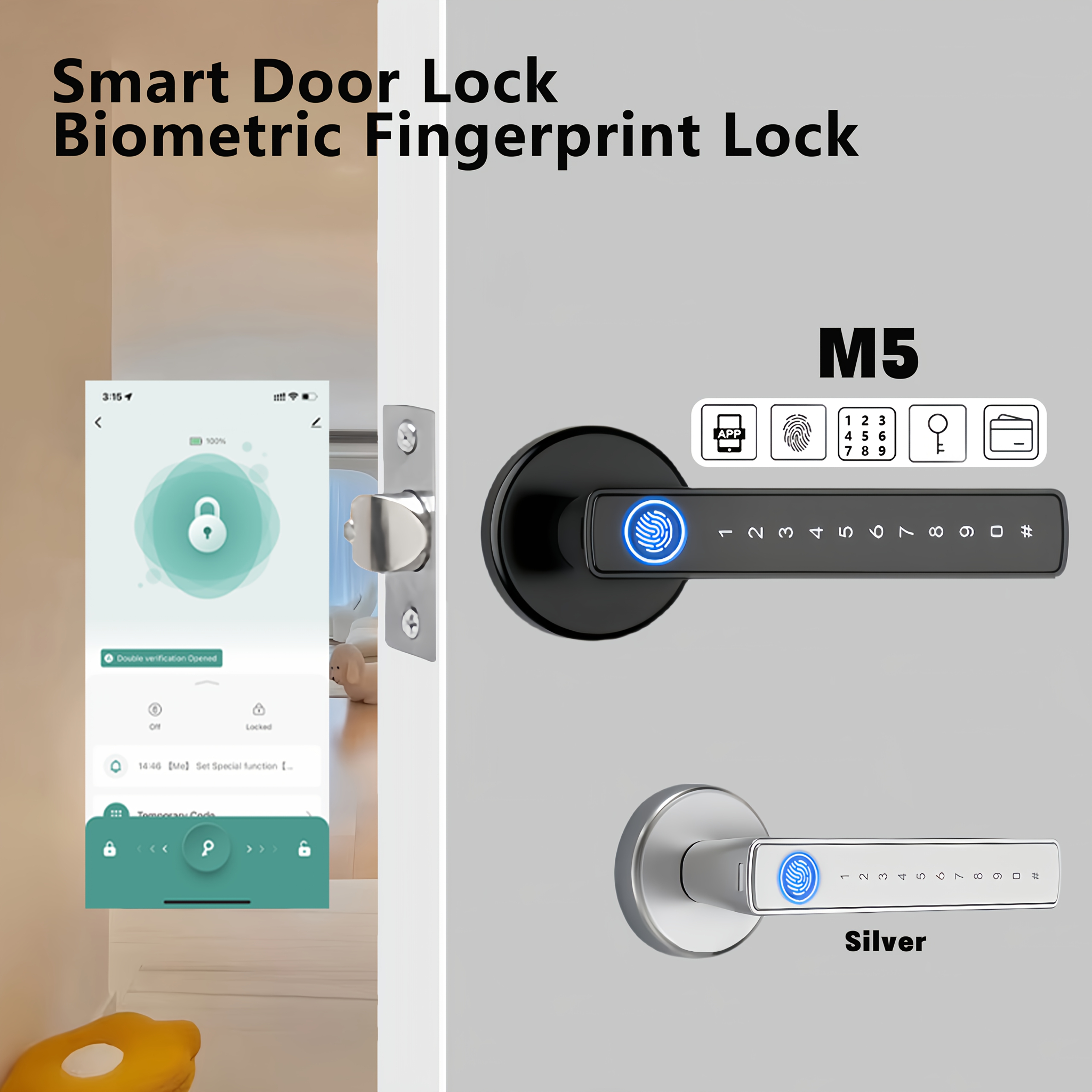 

Biometric Lock, With Multiple Unlocking , Comes With 5 Ic Cards, Very Suitable For Corridors, Bedrooms, Hotels, Apartment Door Locks