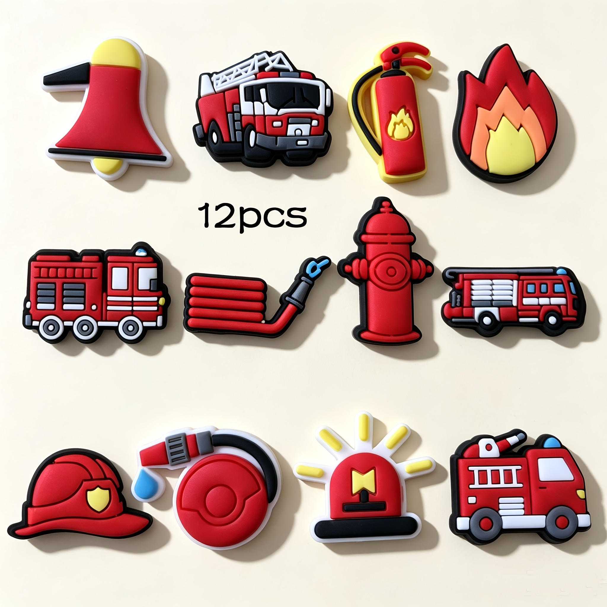 TEMU 12pcs Fire Truck Shoe Charms - Firefighter-themed Shoe Suitable For Party Favors, Birthday Gifts, For &, For Clogs, Sneakers, - Battery-free For